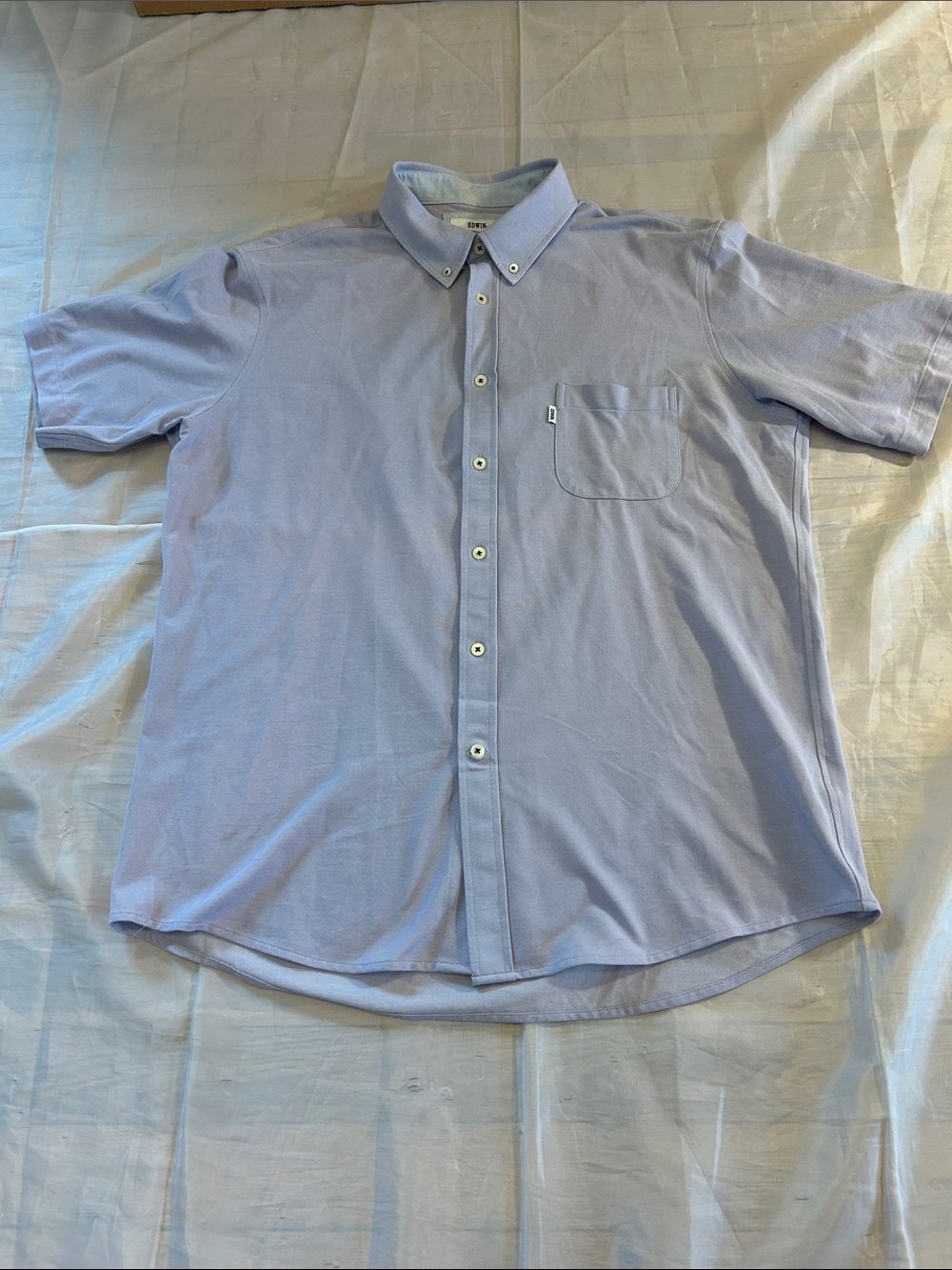 Edwin Light Blue Short-Sleeve Button-Down Shirt with Chest Pocket